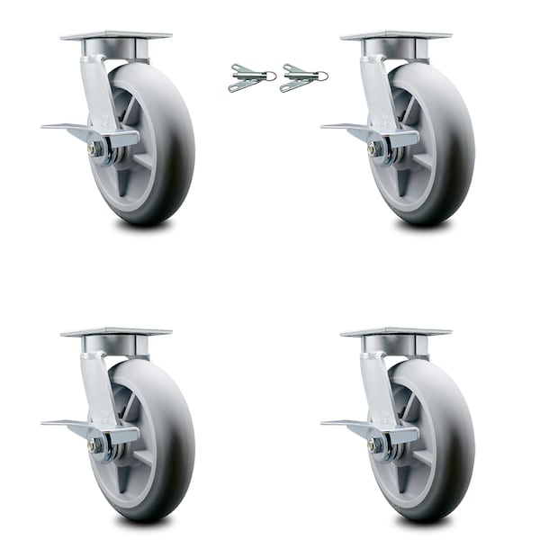 Service Caster 8 Inch Kingpinless Thermoplastic Rubber Wheel Caster Brakes 2 Swivel Locks, 4PK SCC-KP30S820-TPRRD-SLB-BSL-2-SLB-2 - main